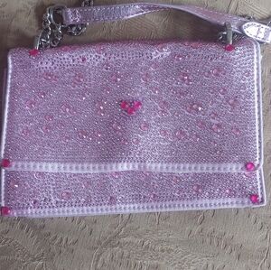 Betsey Johnson Pink Crystal Embellished Wristlet Clutch
